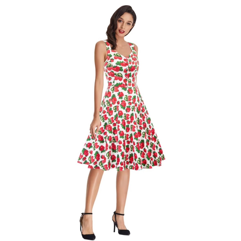 Belle Poque Retro Sleeveless V-Neck A-Line Cotton Dress
